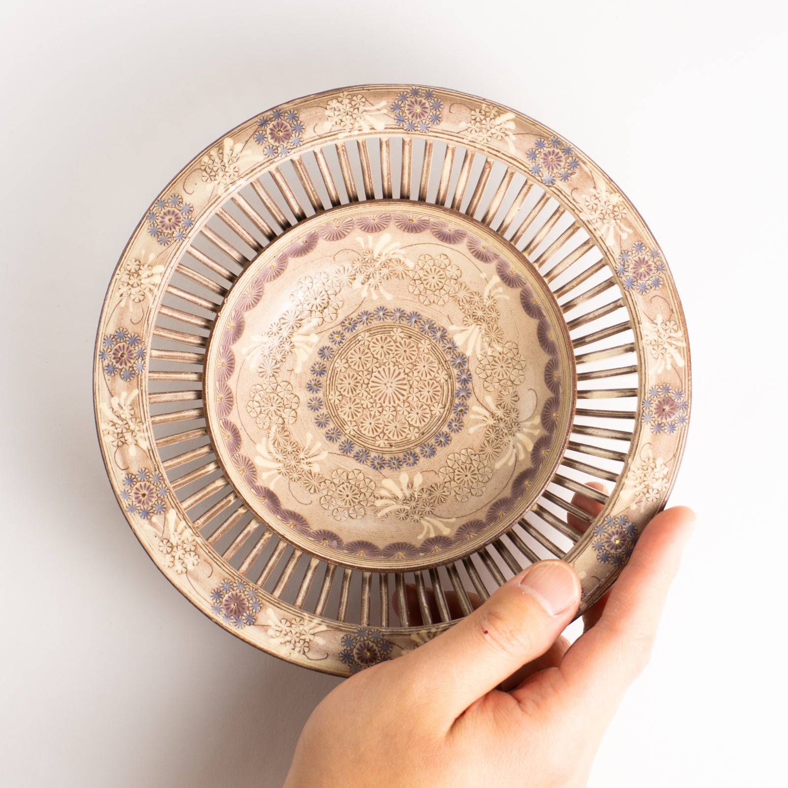 【清水焼】透かし鉢　紫彩華紋B　陶楽窯 KOTOPOTTER