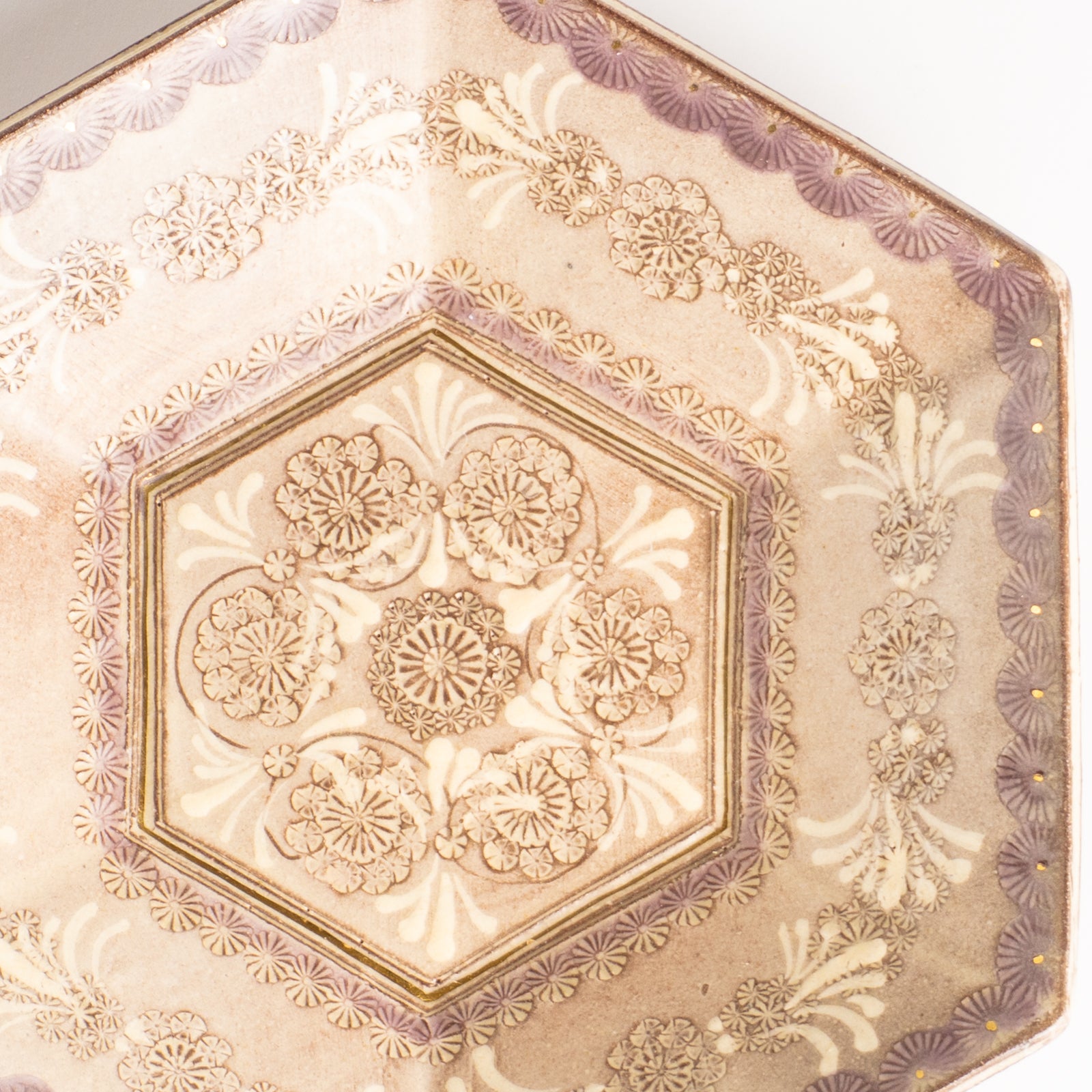 【清水焼】六角小皿　紫彩華紋　陶楽窯 KOTOPOTTER