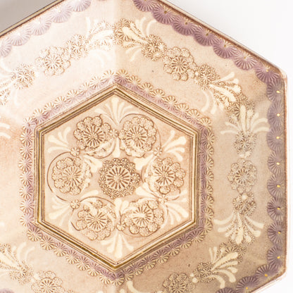 【清水焼】六角小皿　紫彩華紋　陶楽窯 KOTOPOTTER