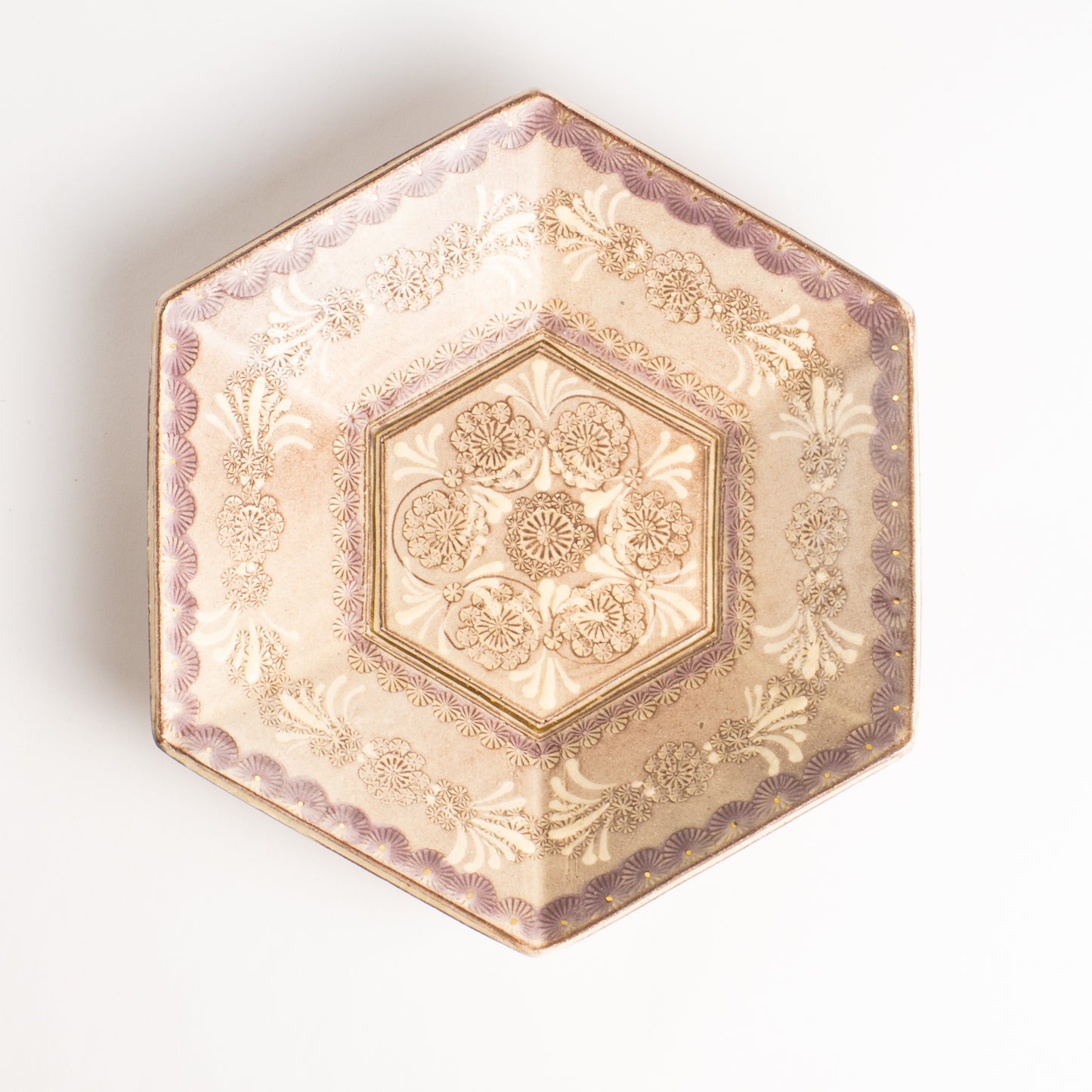 【清水焼】六角小皿　紫彩華紋　陶楽窯 KOTOPOTTER
