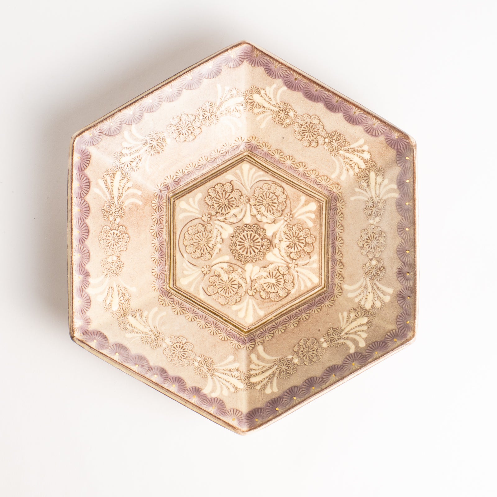 【清水焼】六角小皿　紫彩華紋　陶楽窯 KOTOPOTTER