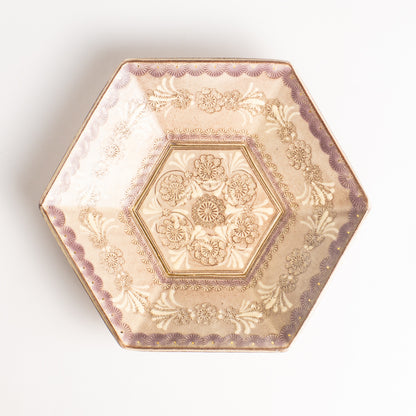 【清水焼】六角小皿　紫彩華紋　陶楽窯 KOTOPOTTER