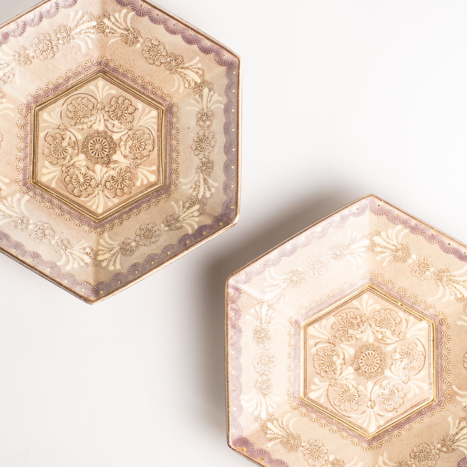 【清水焼】六角小皿　紫彩華紋　陶楽窯 KOTOPOTTER