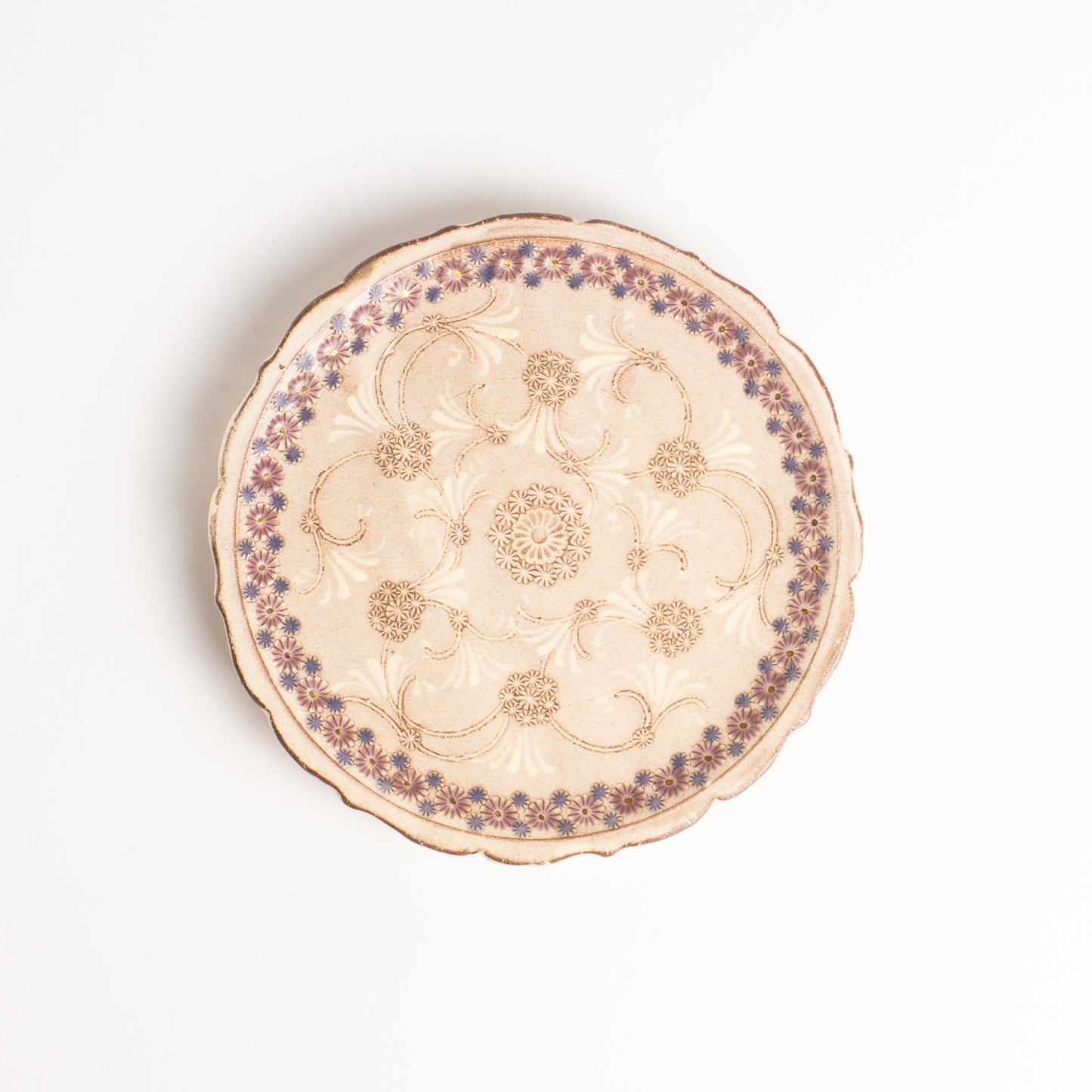 【清水焼】3寸小皿　紫彩華紋　陶楽窯 KOTOPOTTER