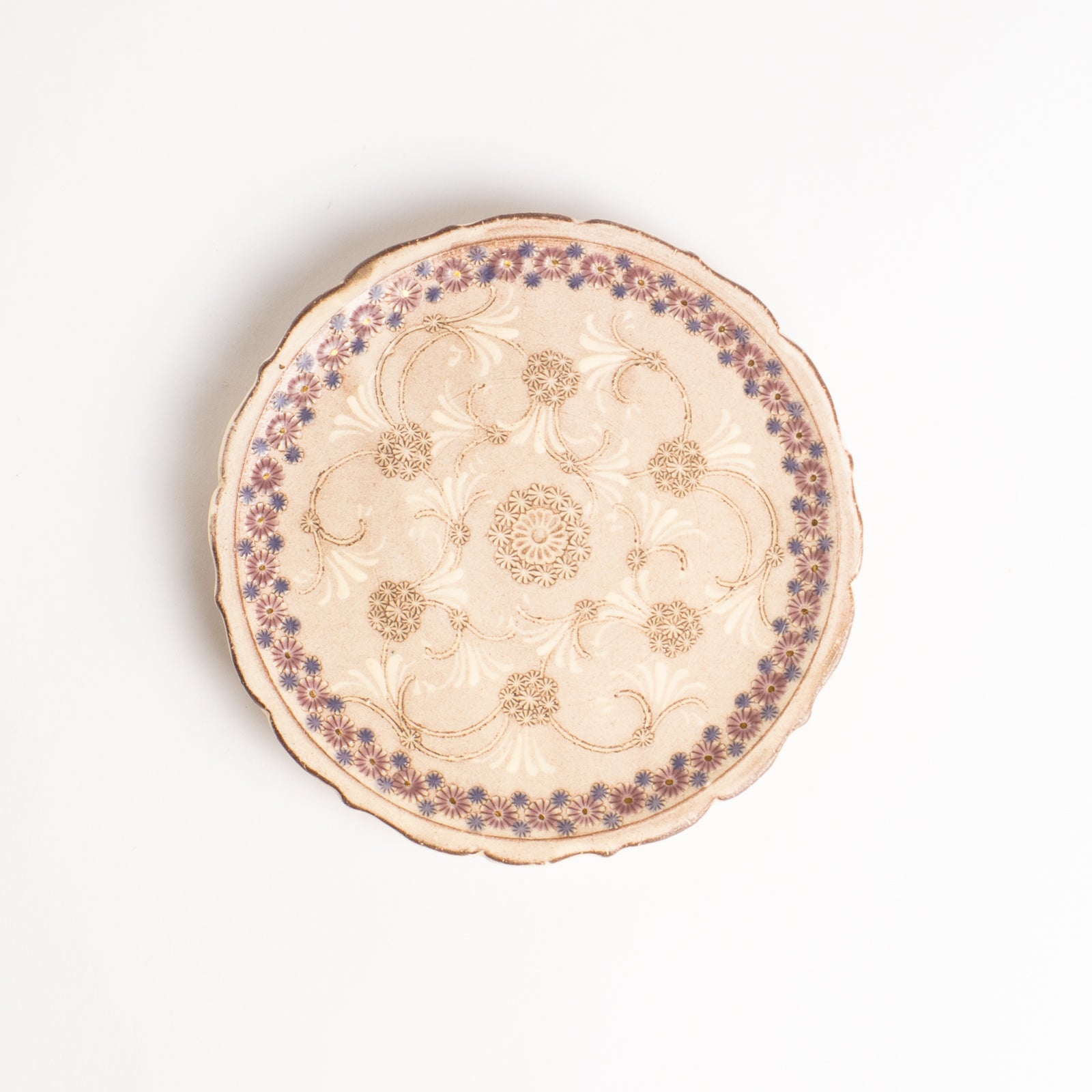 【清水焼】3寸小皿　紫彩華紋　陶楽窯 KOTOPOTTER