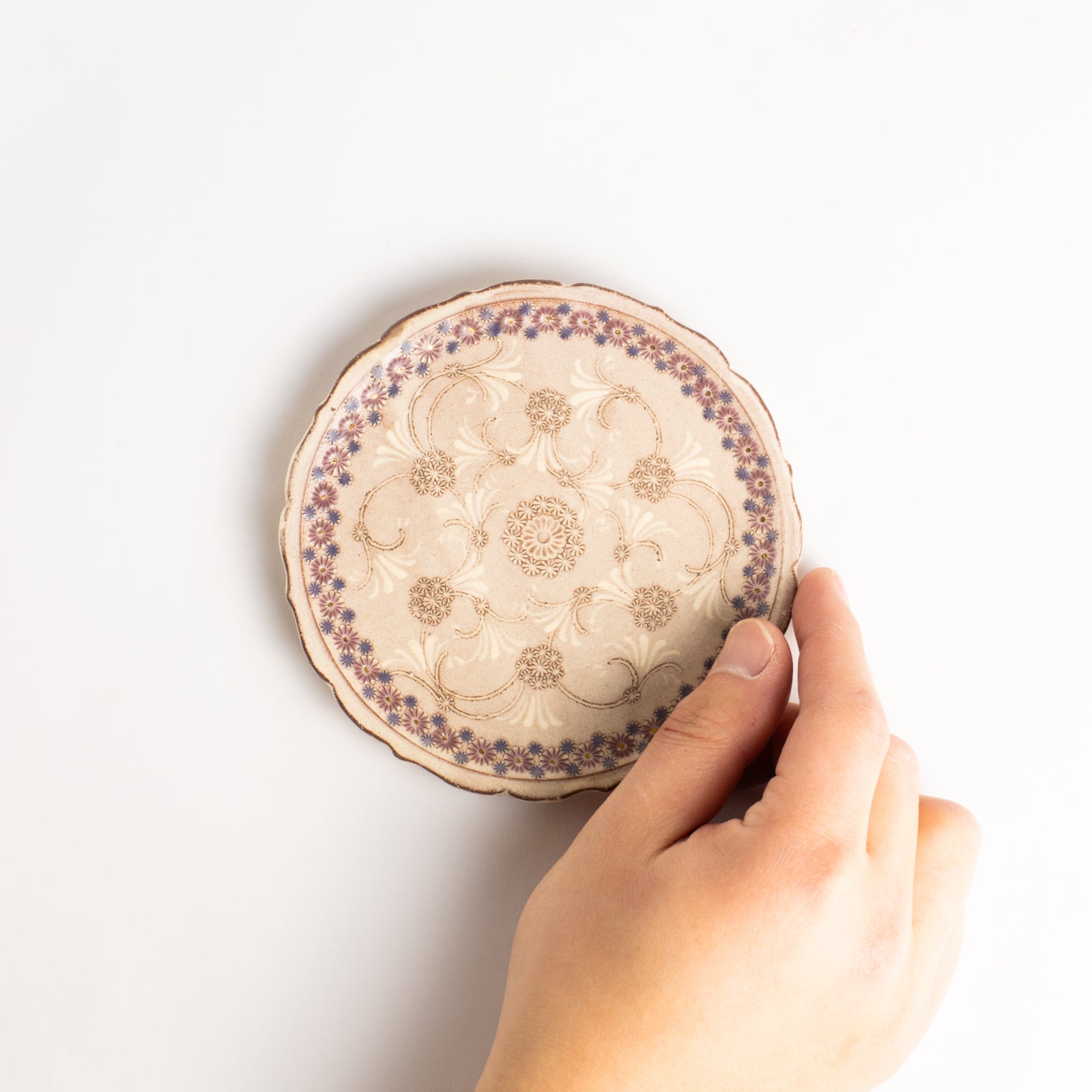 【清水焼】3寸小皿　紫彩華紋　陶楽窯 KOTOPOTTER