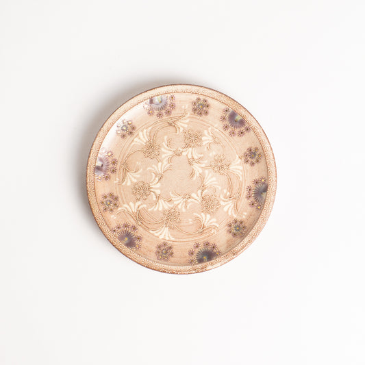 【清水焼】3寸小皿　紫彩華紋　陶楽窯 KOTOPOTTER