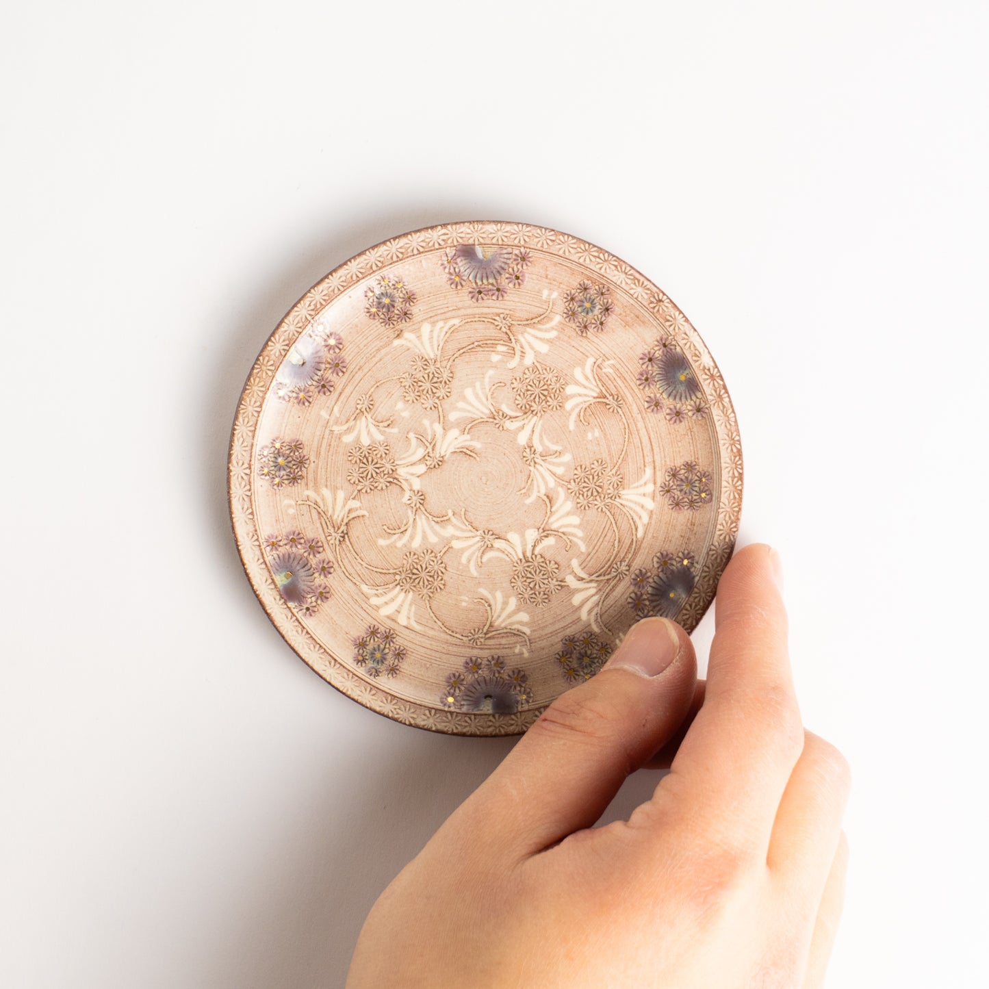 【清水焼】3寸小皿　紫彩華紋　陶楽窯 KOTOPOTTER