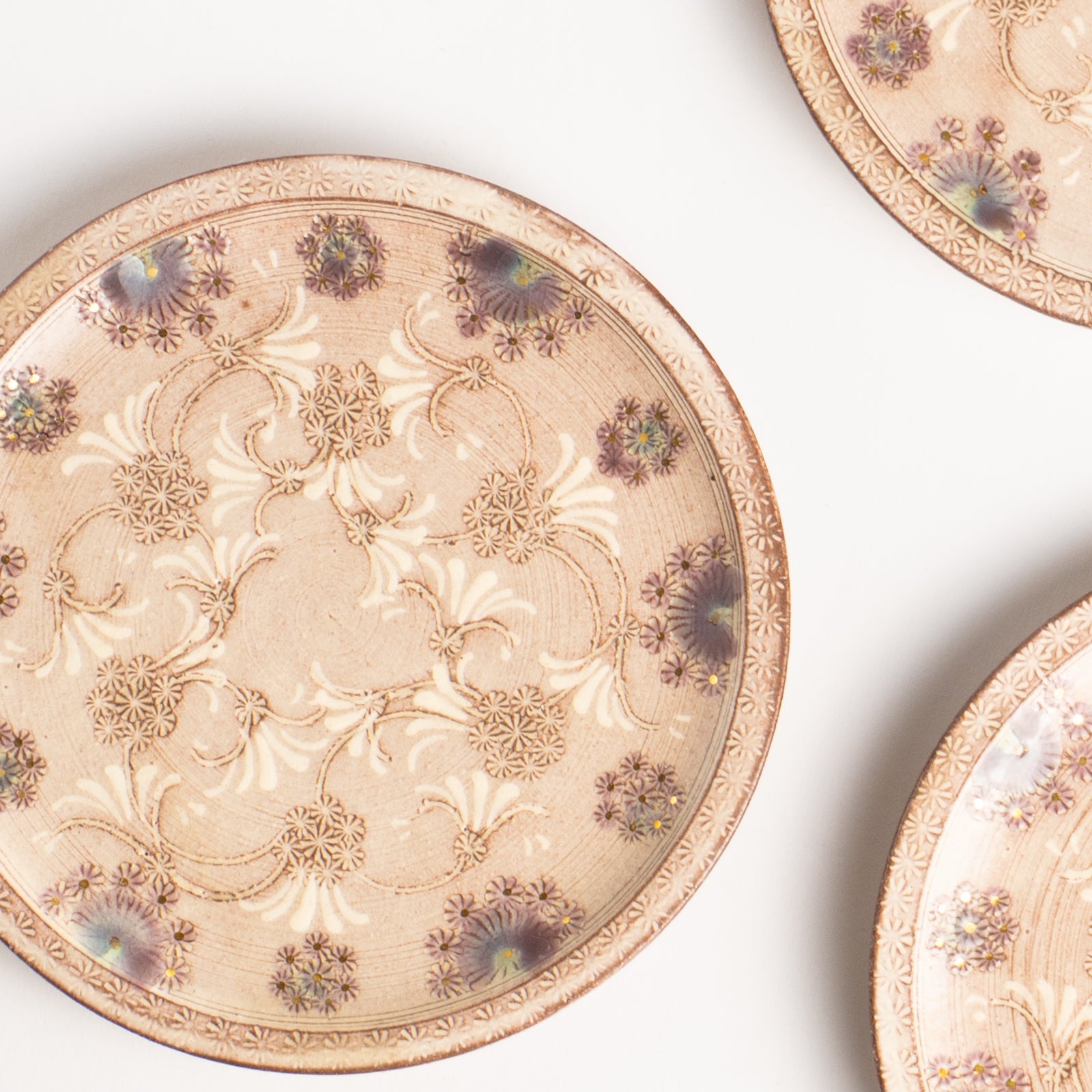 未使用保管品✨京焼 清水焼 陶楽窯 紫彩華紋 6号皿 単品✨森里陶楽 皿