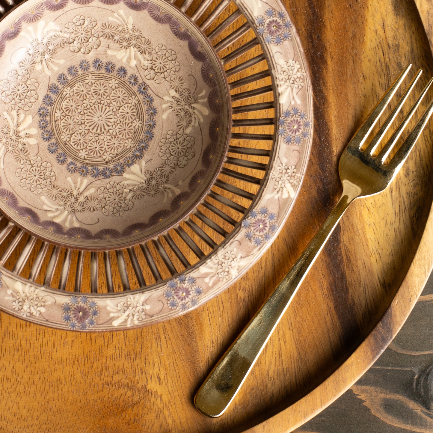 【清水焼】透かし鉢　紫彩華紋B　陶楽窯 KOTOPOTTER