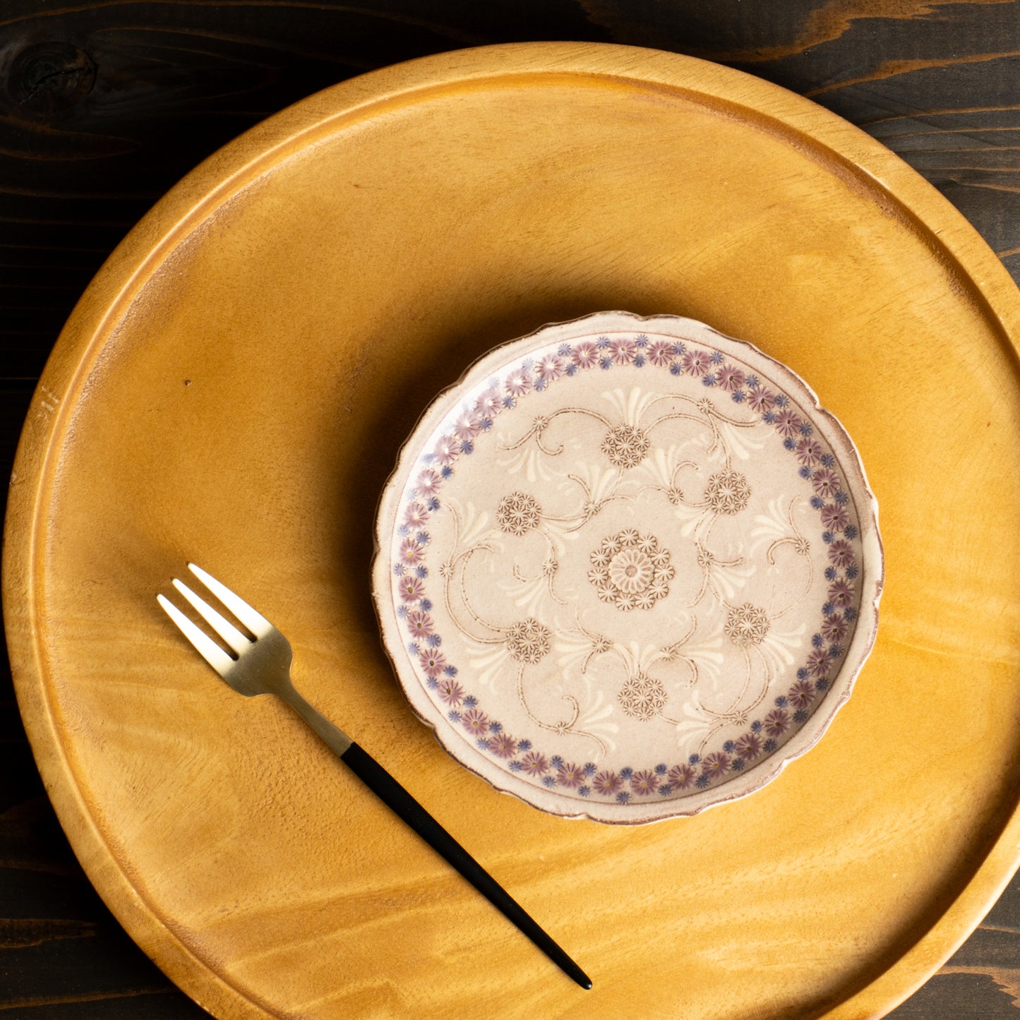 【清水焼】3寸小皿　紫彩華紋　陶楽窯 KOTOPOTTER