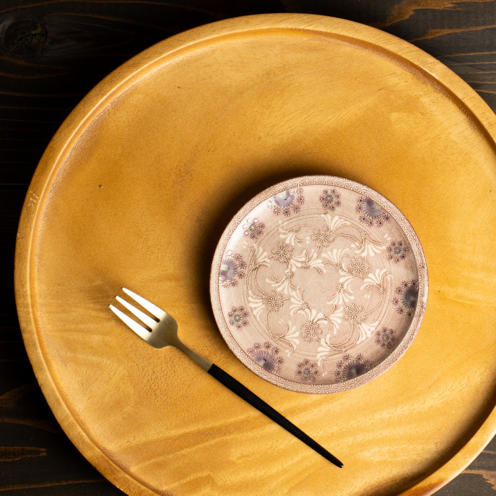 【清水焼】3寸小皿　紫彩華紋　陶楽窯 KOTOPOTTER