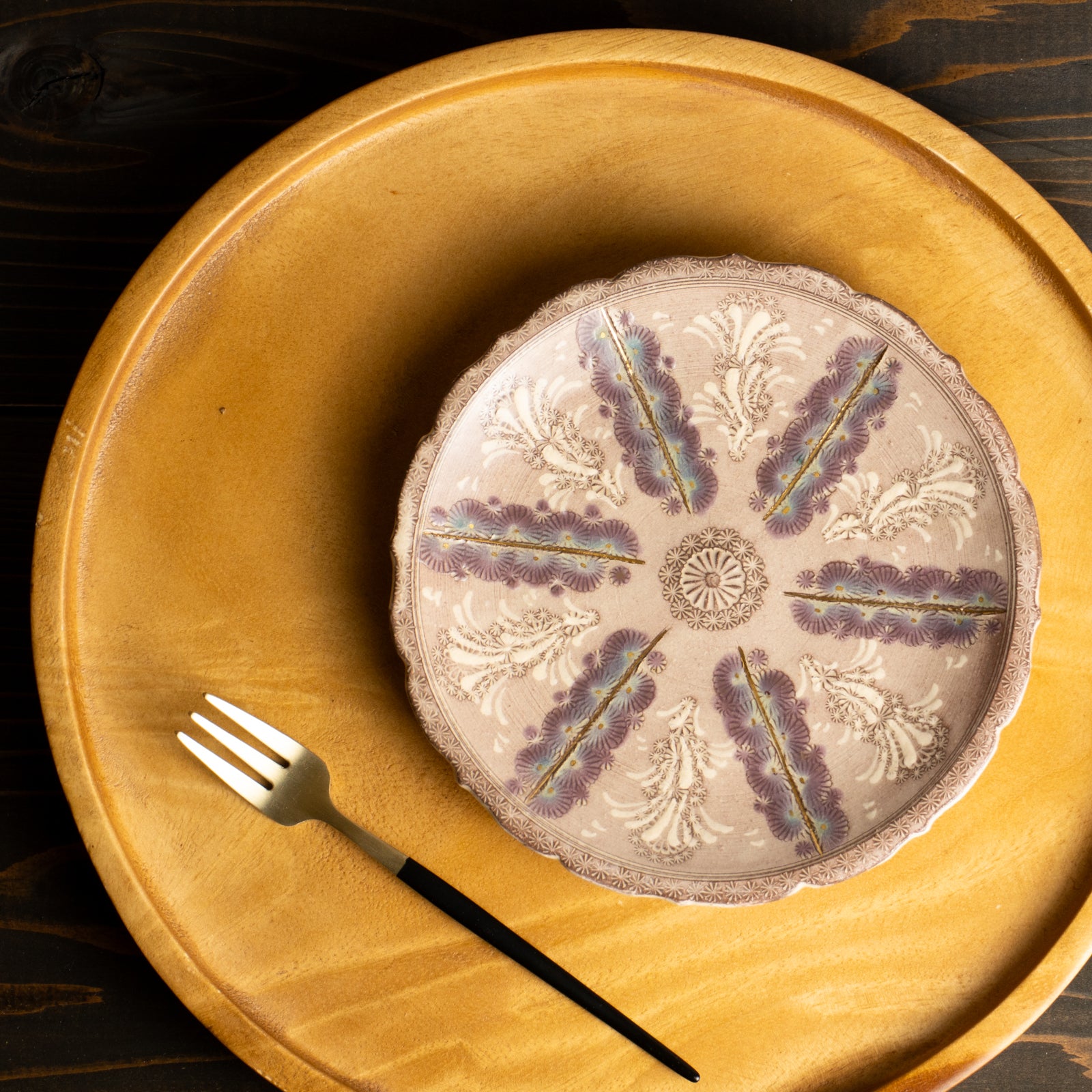 【清水焼】小皿　紫彩華紋　陶楽窯 KOTOPOTTER