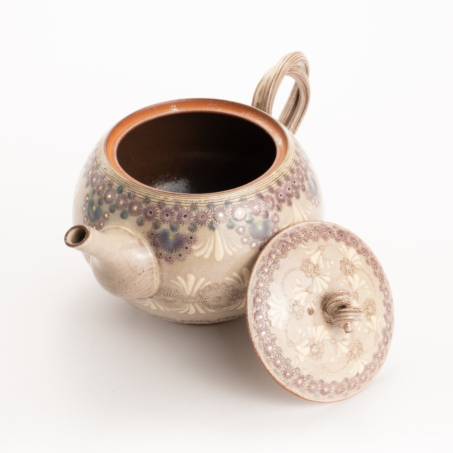 【清水焼】ティーポット　紫彩華紋　陶楽窯 KOTOPOTTER