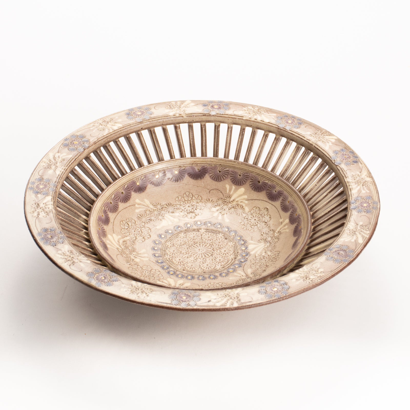 【清水焼】透かし鉢　紫彩華紋B　陶楽窯 KOTOPOTTER