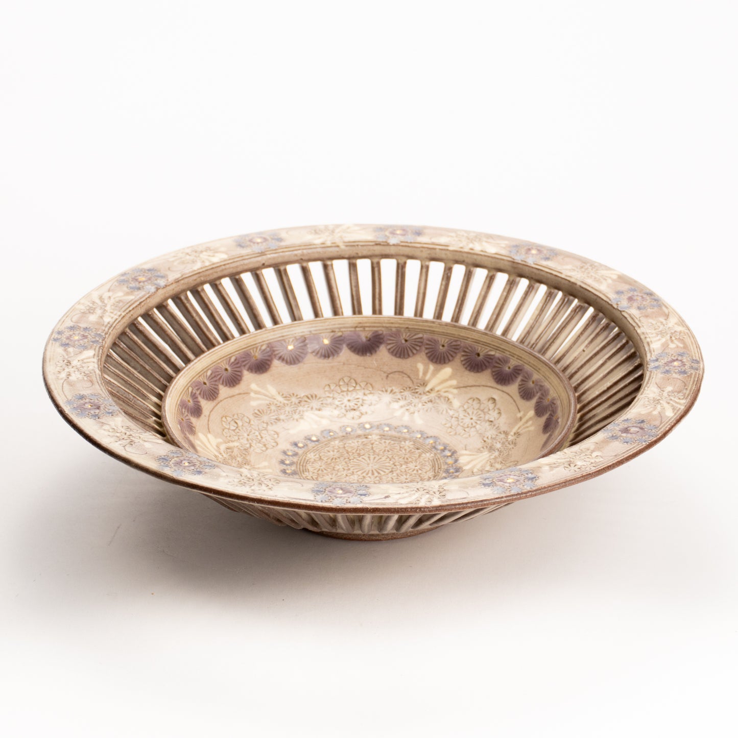 【清水焼】透かし鉢　紫彩華紋B　陶楽窯 KOTOPOTTER