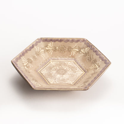 【清水焼】六角小皿　紫彩華紋　陶楽窯 KOTOPOTTER