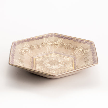 【清水焼】六角小皿　紫彩華紋　陶楽窯 KOTOPOTTER