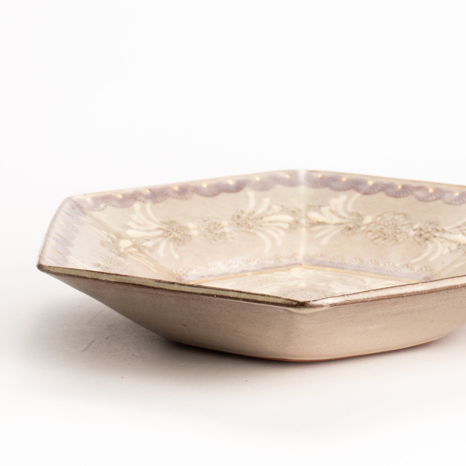 【清水焼】六角小皿　紫彩華紋　陶楽窯 KOTOPOTTER