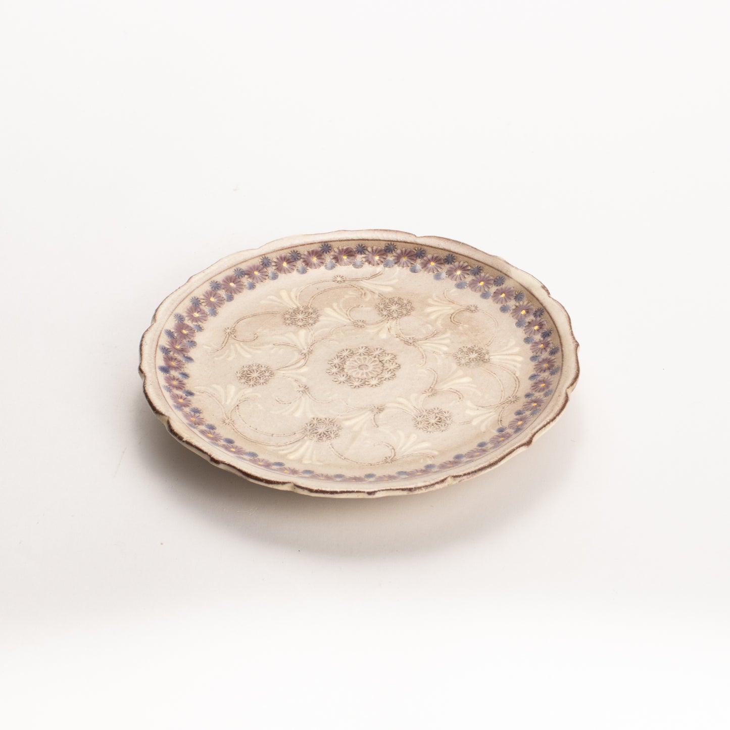 【清水焼】3寸小皿　紫彩華紋　陶楽窯 KOTOPOTTER