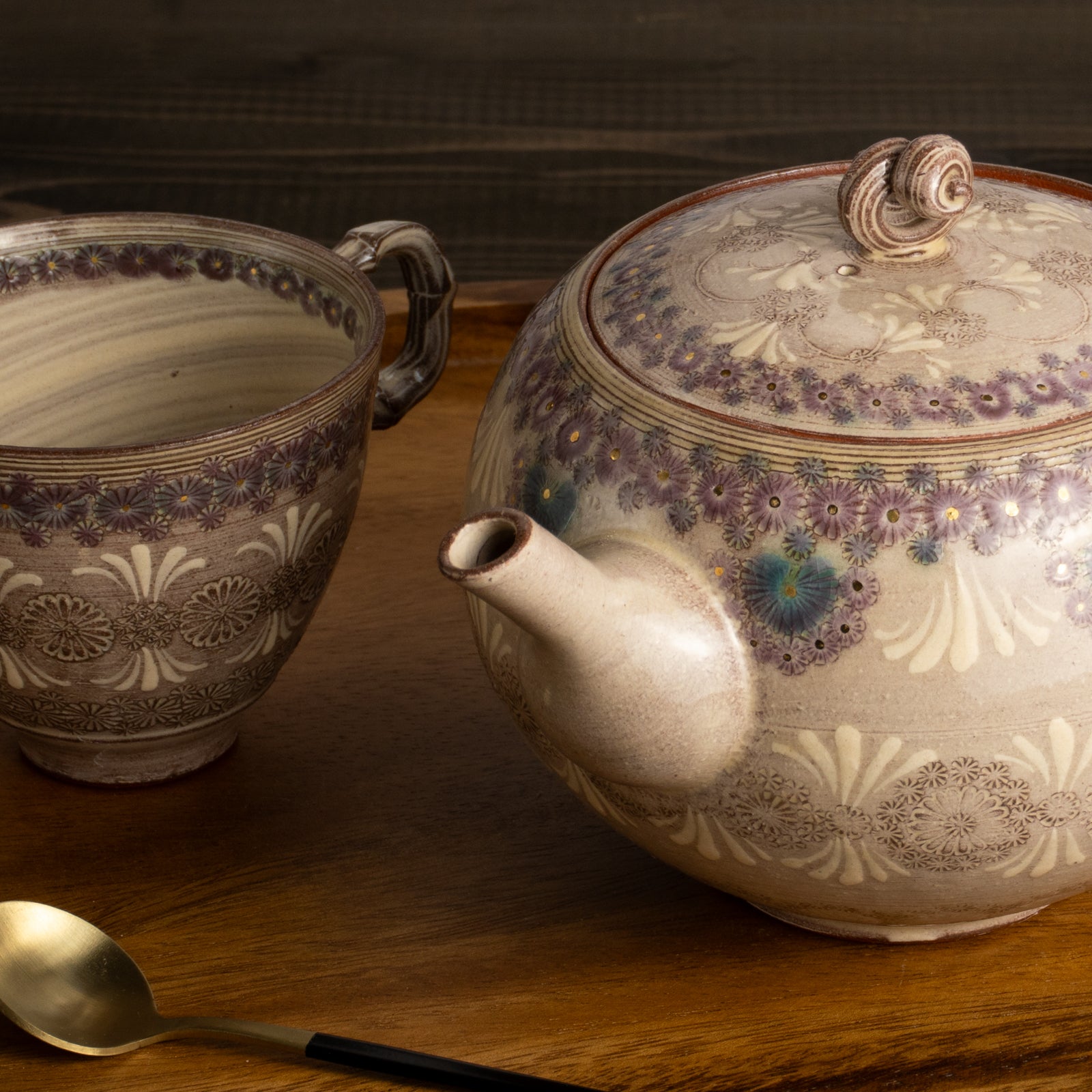 【清水焼】ティーポット　紫彩華紋　陶楽窯 KOTOPOTTER