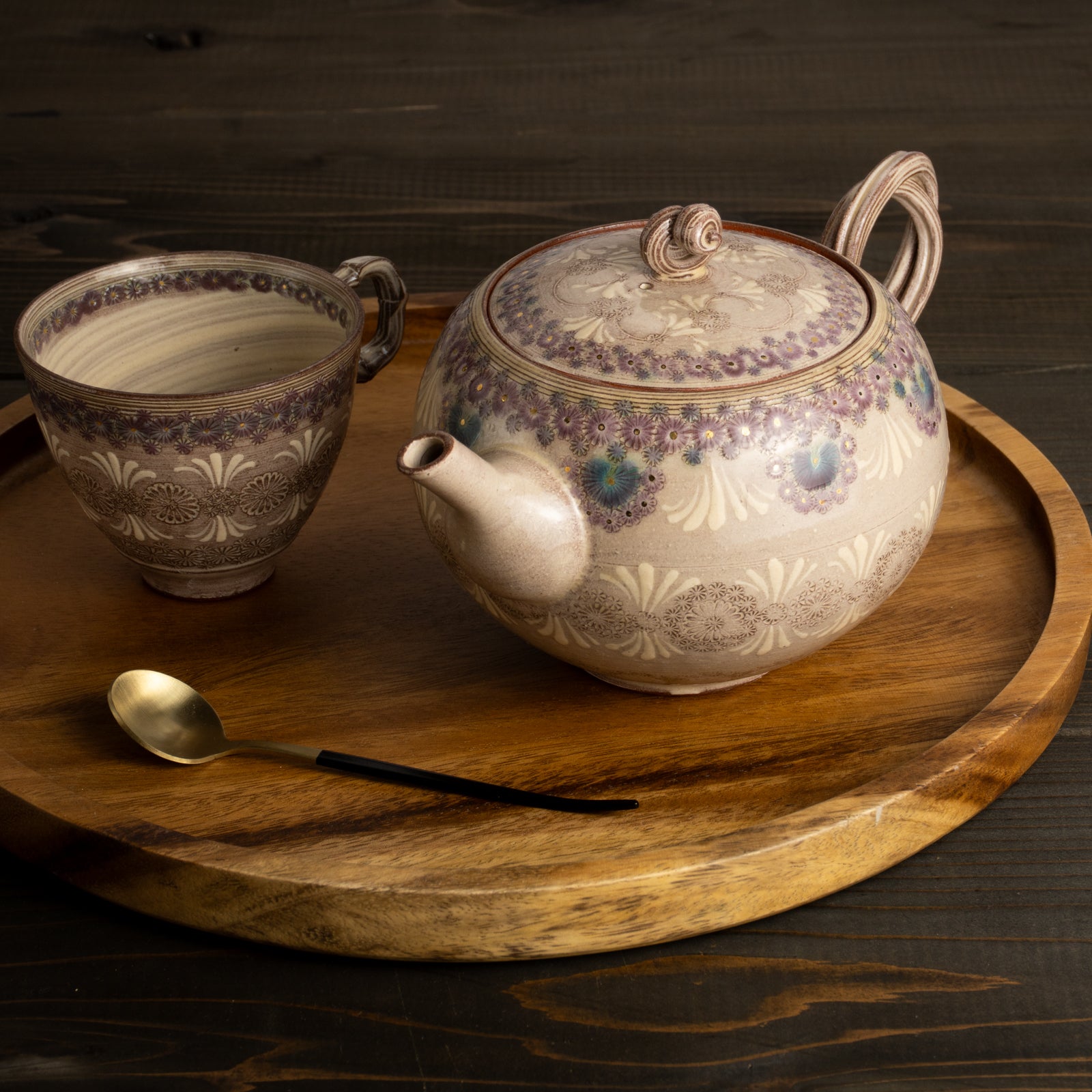 【清水焼】ティーポット　紫彩華紋　陶楽窯 KOTOPOTTER