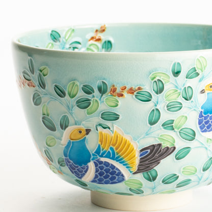 抹茶碗　淡浅黄"オシドリと萩"　一如 KOTOPOTTER