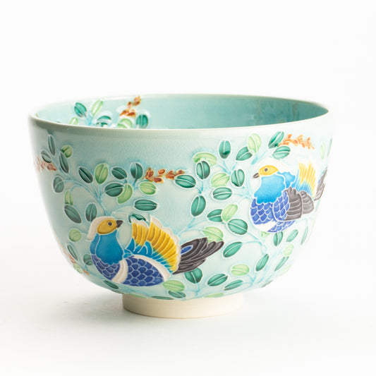 抹茶碗　淡浅黄"オシドリと萩"　一如 KOTOPOTTER