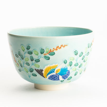 抹茶碗　淡浅黄"オシドリと萩"　一如 KOTOPOTTER