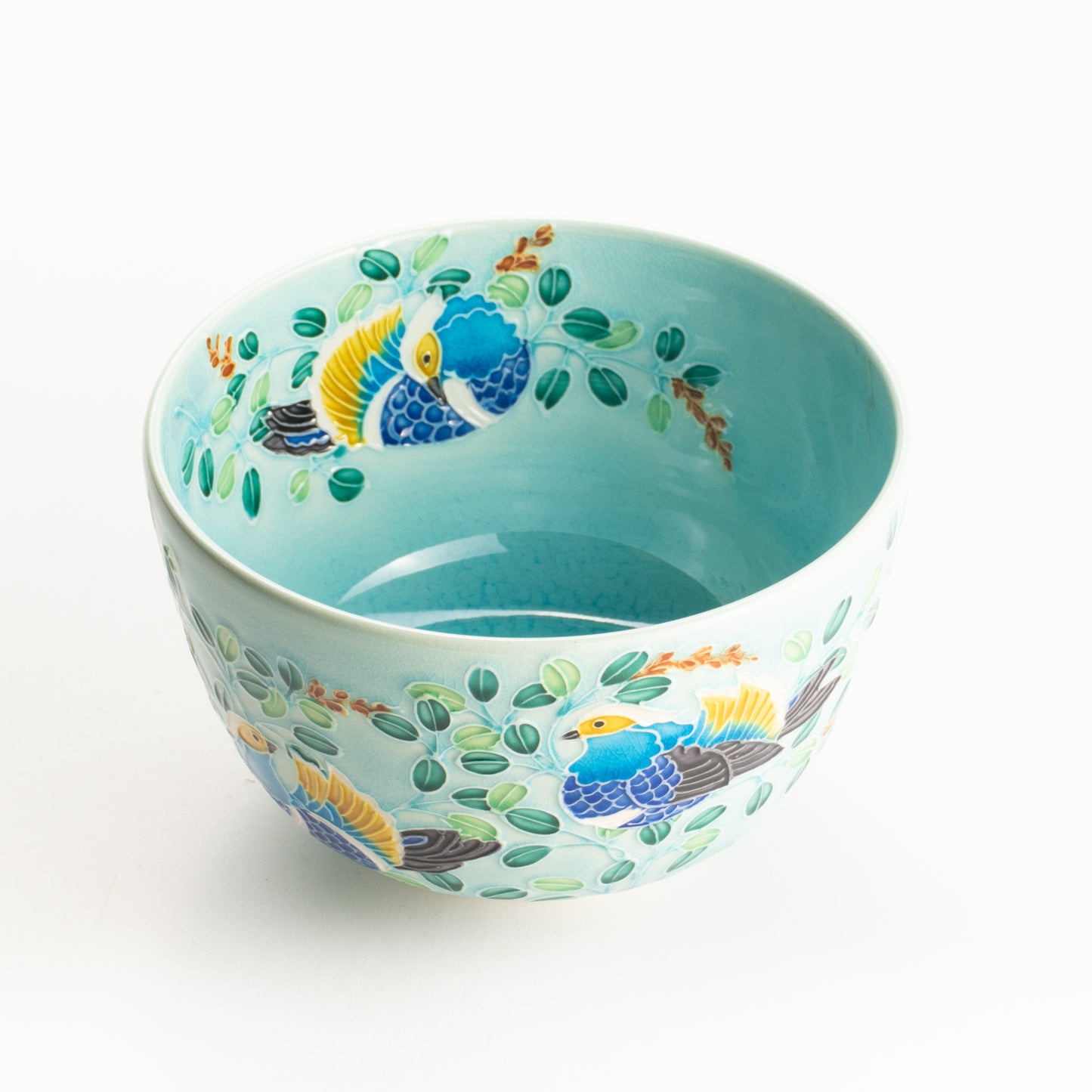 抹茶碗　淡浅黄"オシドリと萩"　一如 KOTOPOTTER