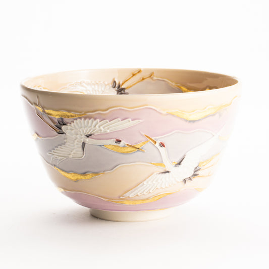 抹茶碗　交趾金彩"朝焼けに鶴"　一如 KOTOPOTTER