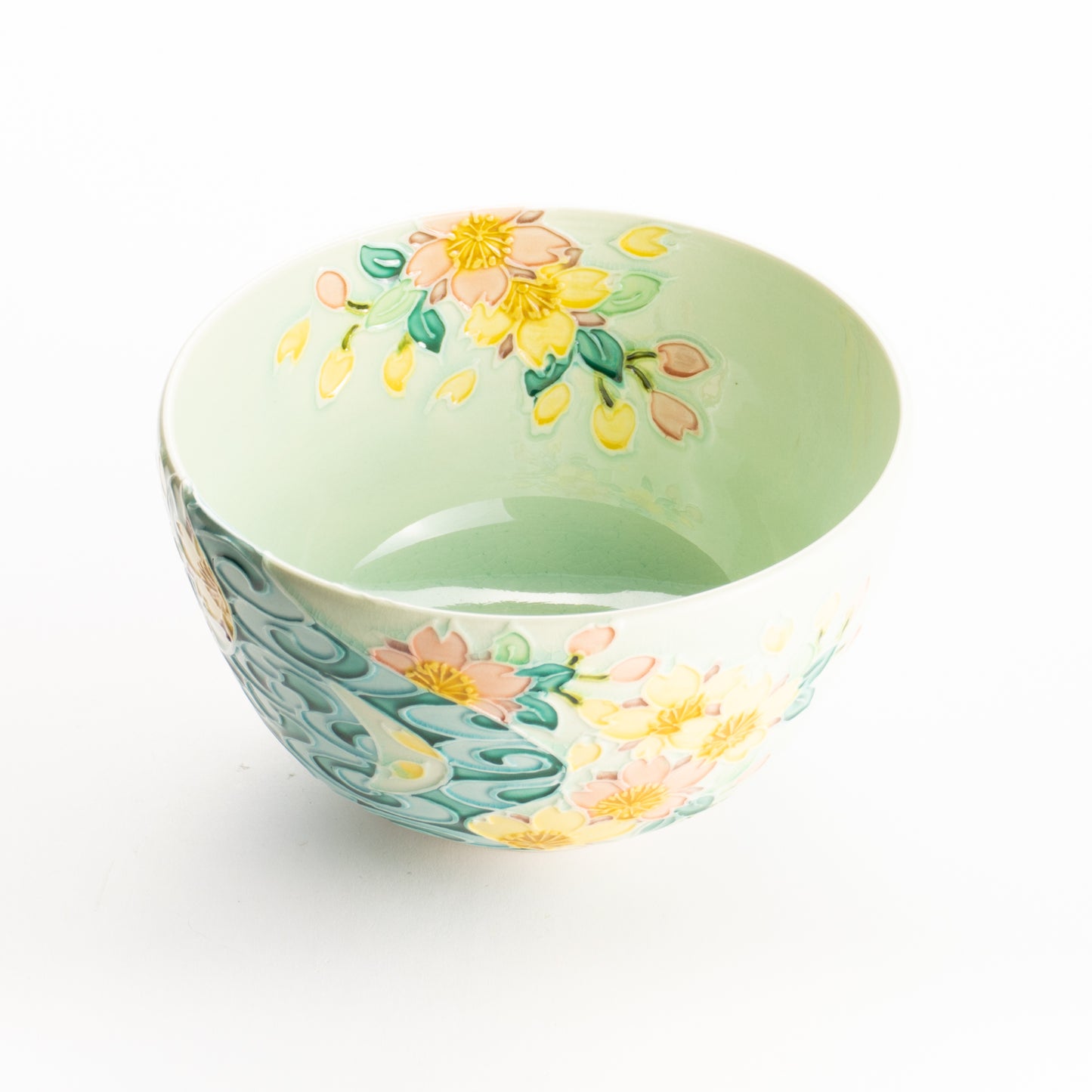 抹茶碗　萌黄交趾 桜に観世水　一如 KOTOPOTTER