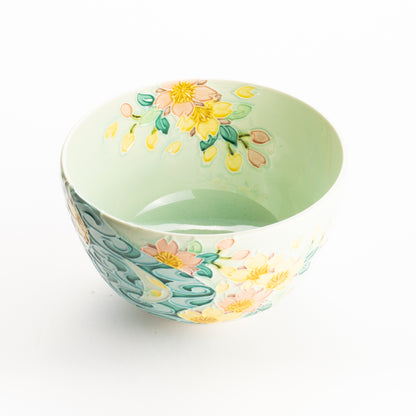 抹茶碗　萌黄交趾 桜に観世水　一如 KOTOPOTTER