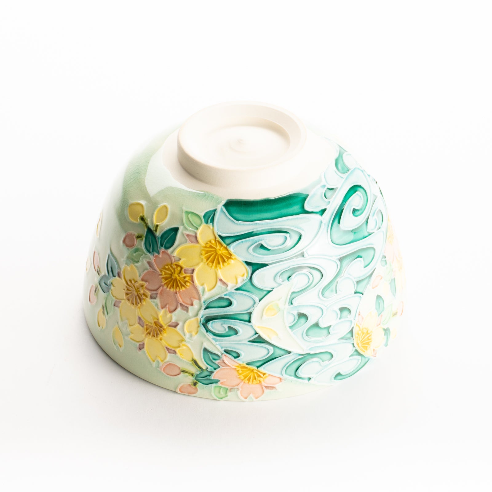 抹茶碗　萌黄交趾 桜に観世水　一如 KOTOPOTTER