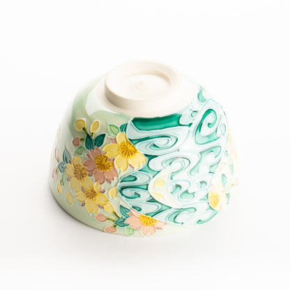 抹茶碗　萌黄交趾 桜に観世水　一如 KOTOPOTTER
