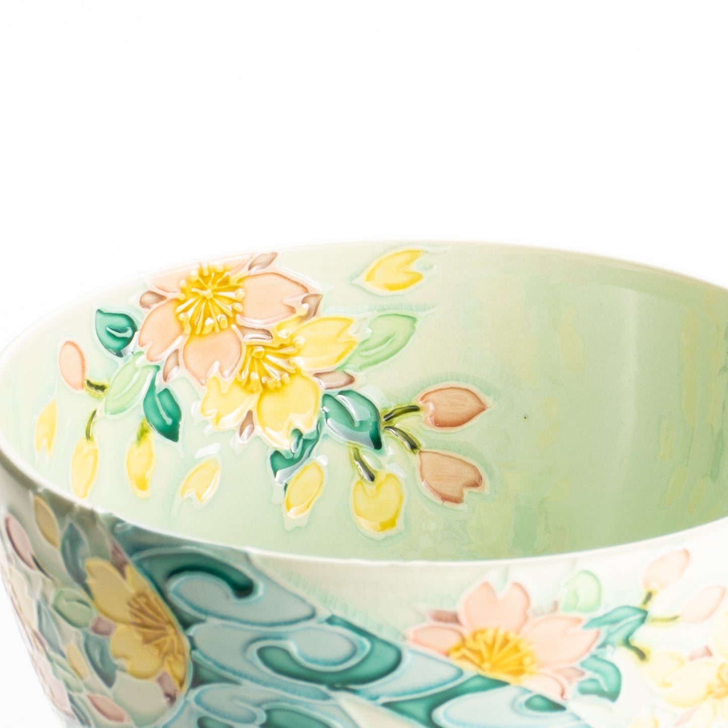 抹茶碗　萌黄交趾 桜に観世水　一如 KOTOPOTTER