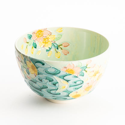 抹茶碗　萌黄交趾 桜に観世水　一如 KOTOPOTTER