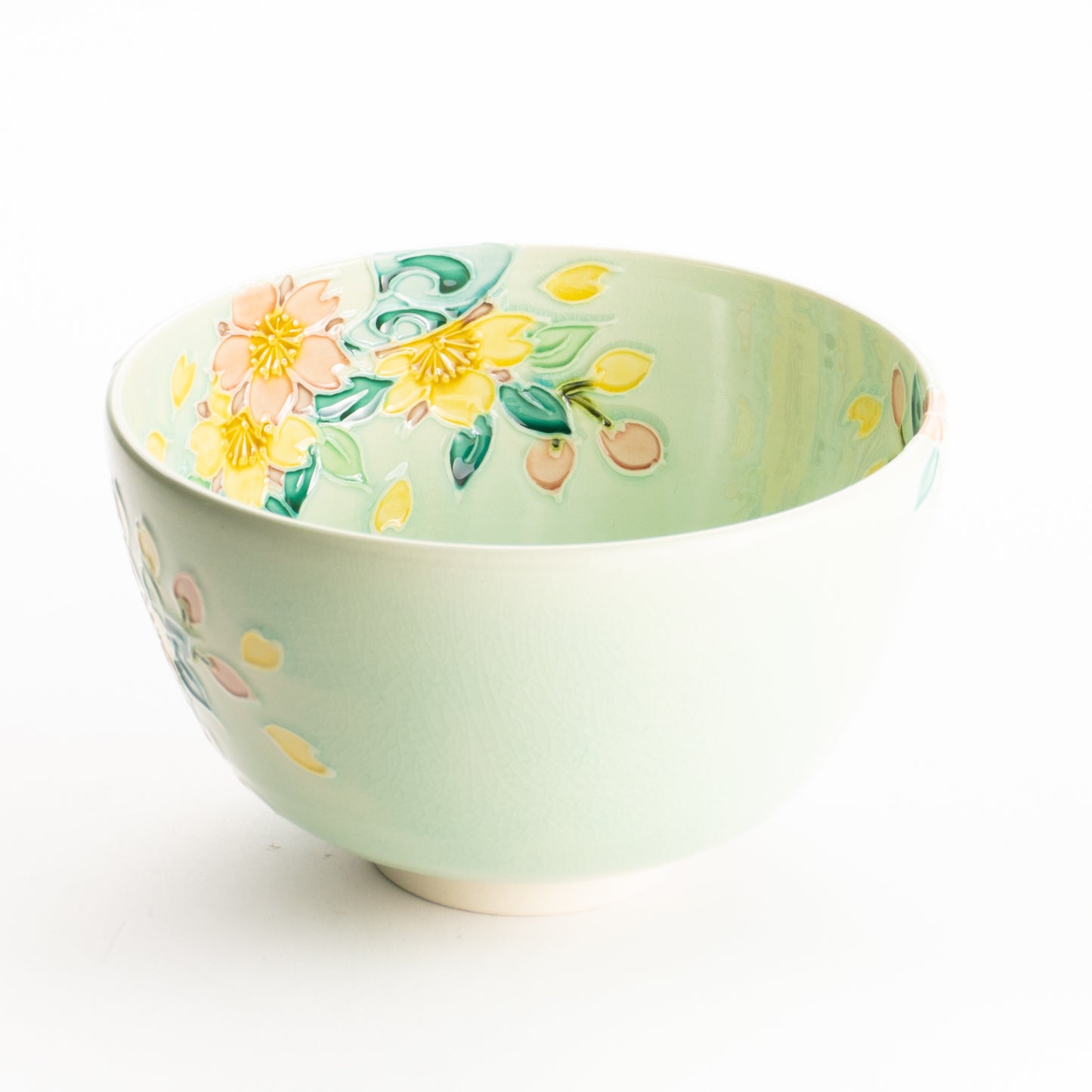 抹茶碗　萌黄交趾 桜に観世水　一如 KOTOPOTTER