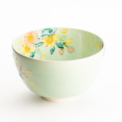 抹茶碗　萌黄交趾 桜に観世水　一如 KOTOPOTTER