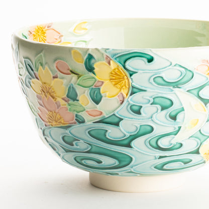 抹茶碗　萌黄交趾 桜に観世水　一如 KOTOPOTTER
