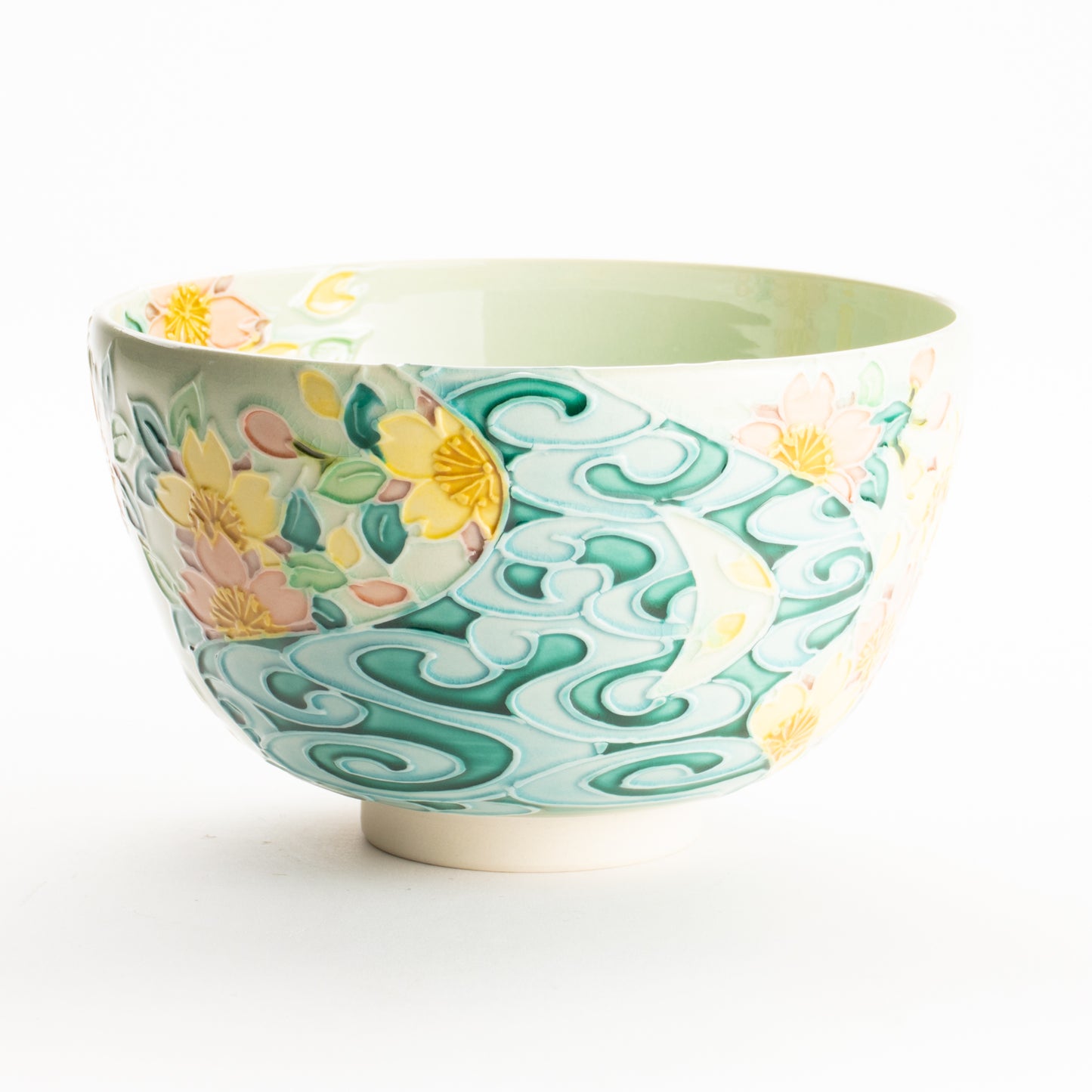 抹茶碗　萌黄交趾 桜に観世水　一如 KOTOPOTTER