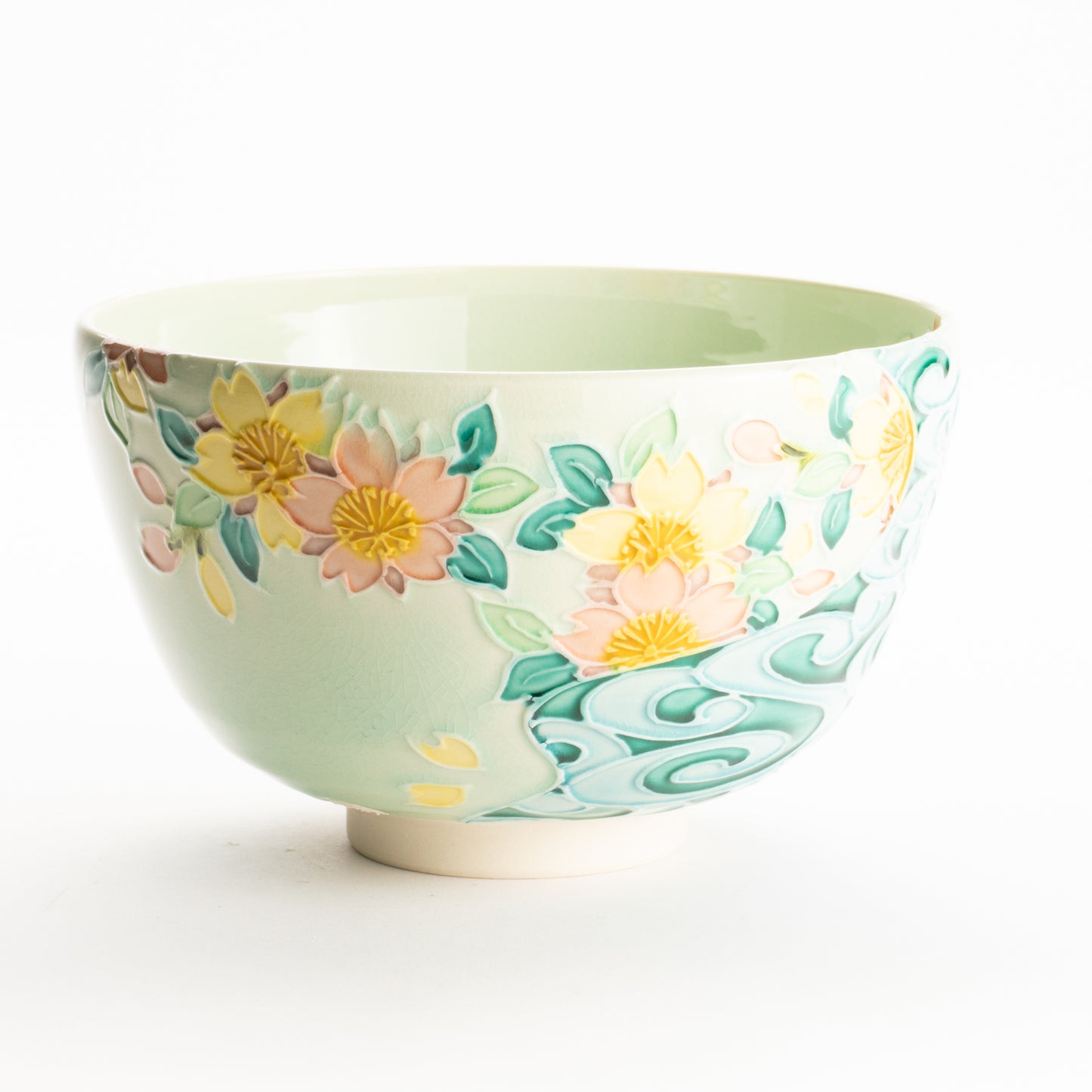 抹茶碗　萌黄交趾 桜に観世水　一如 KOTOPOTTER