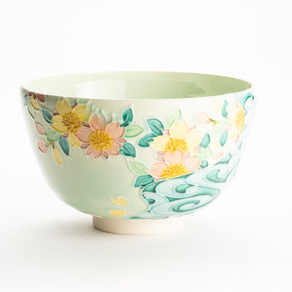 抹茶碗　萌黄交趾 桜に観世水　一如 KOTOPOTTER