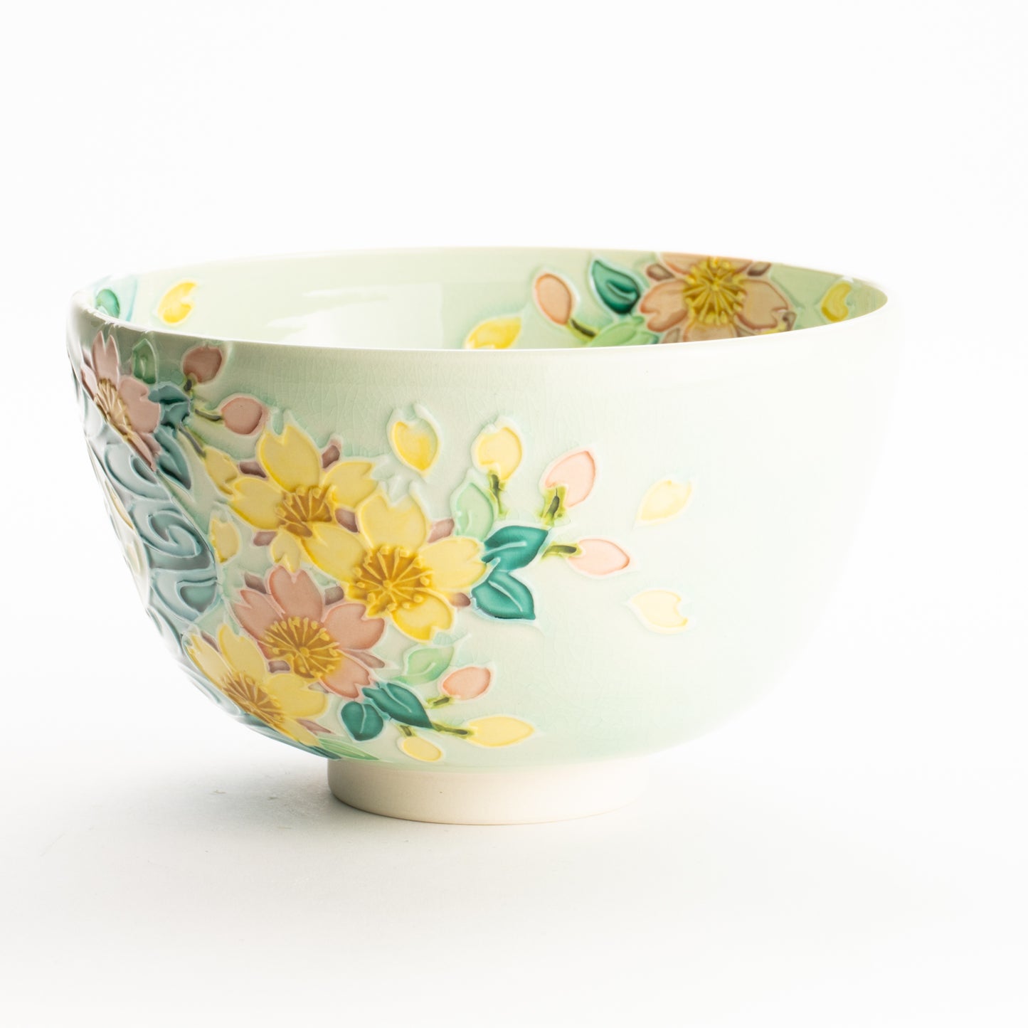 抹茶碗　萌黄交趾 桜に観世水　一如 KOTOPOTTER