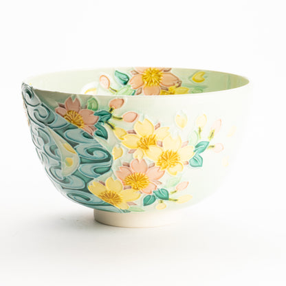 抹茶碗　萌黄交趾 桜に観世水　一如 KOTOPOTTER