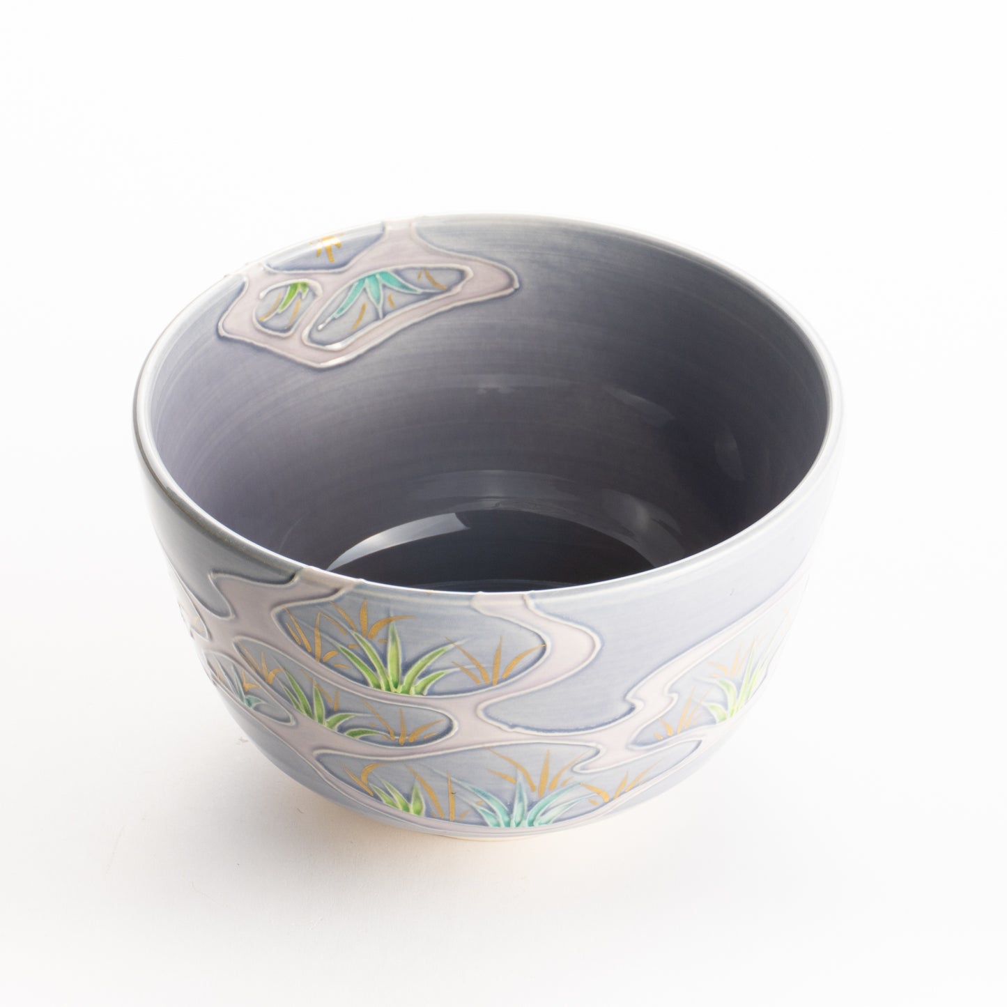 抹茶碗　淡紫交趾 "苗図"　一如 KOTOPOTTER