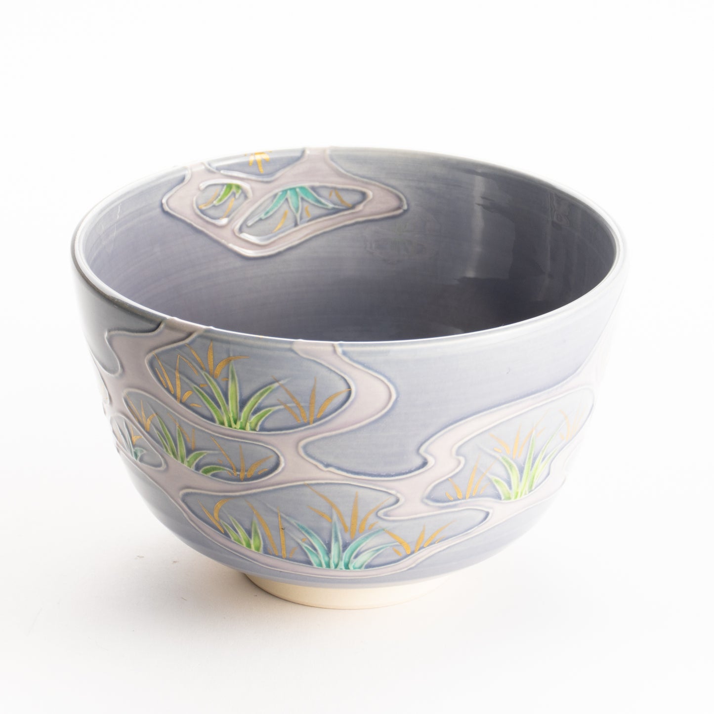 抹茶碗　淡紫交趾 "苗図"　一如 KOTOPOTTER