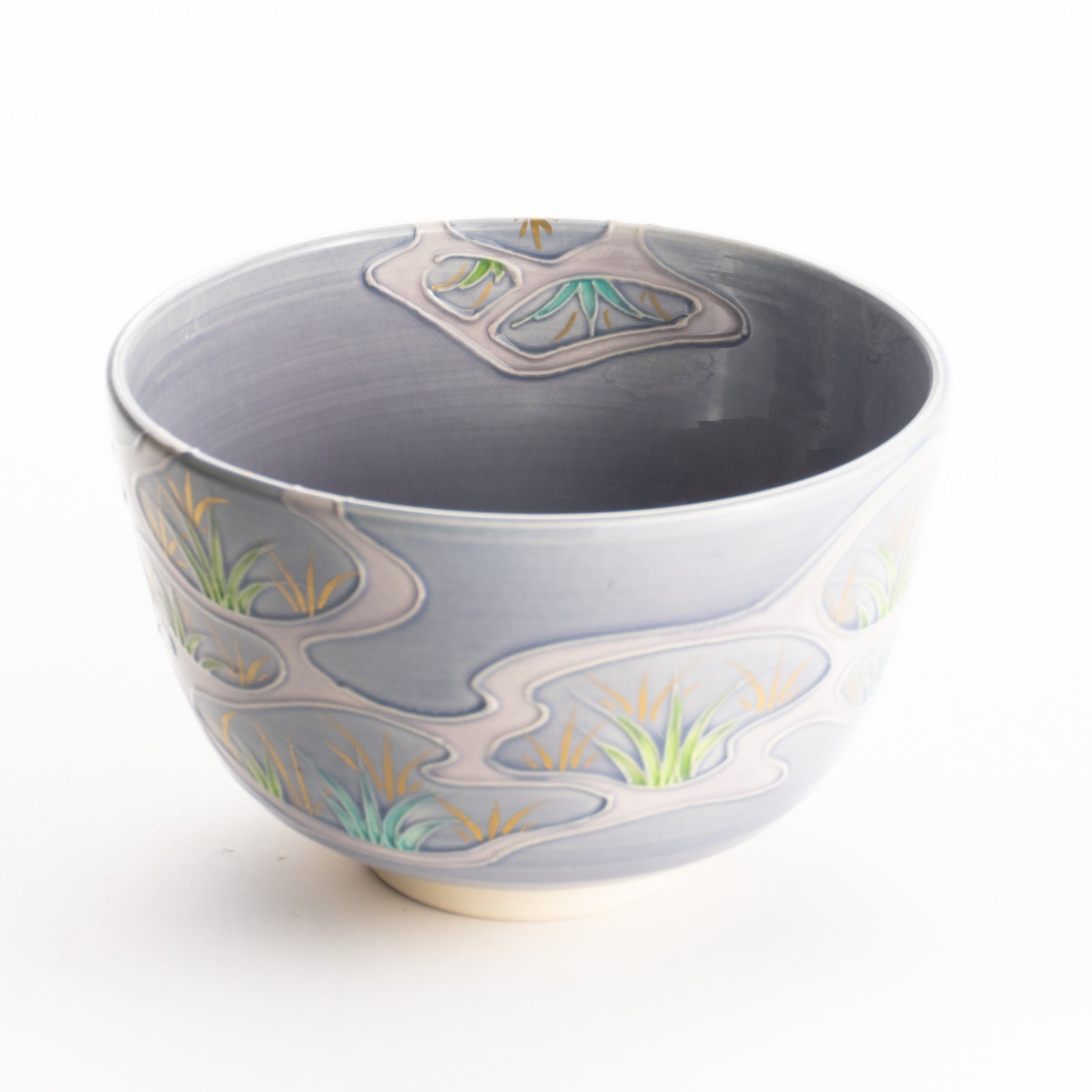 抹茶碗　淡紫交趾 "苗図"　一如 KOTOPOTTER