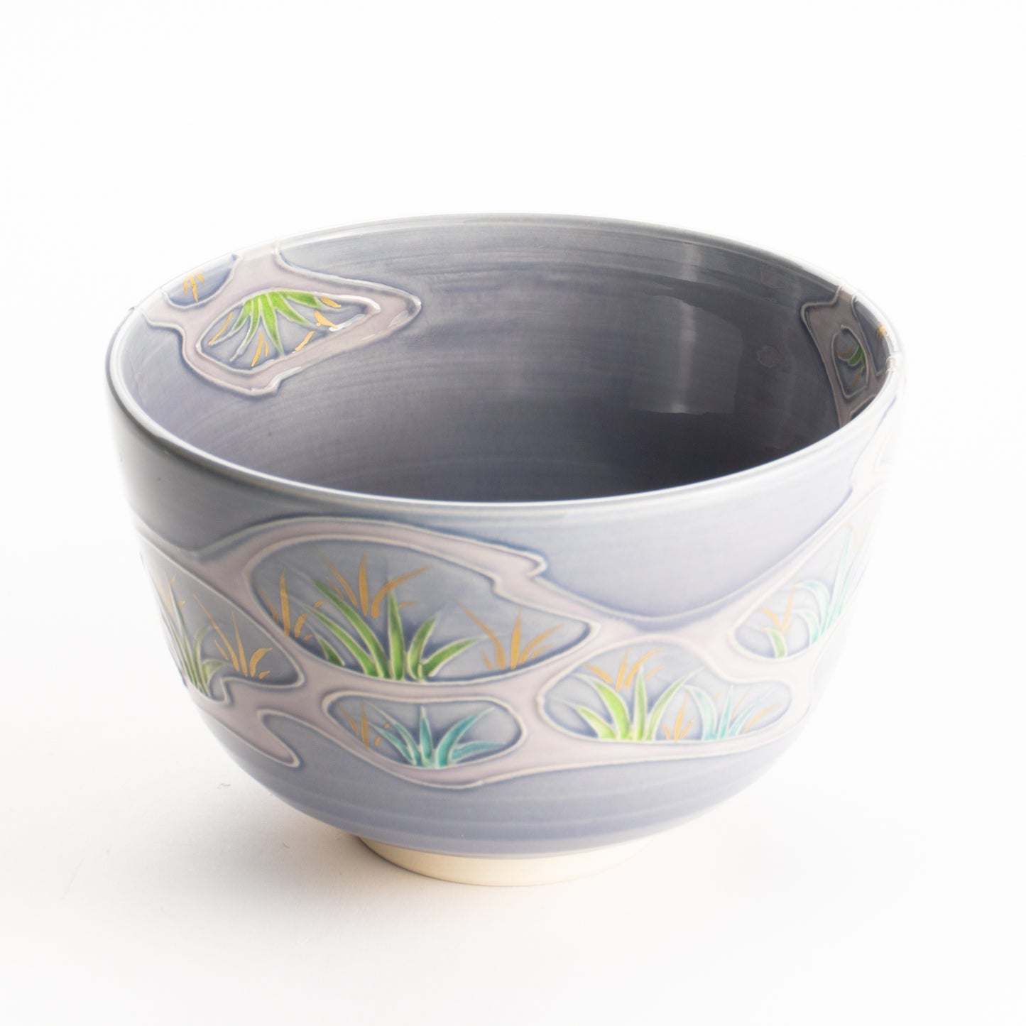 抹茶碗　淡紫交趾 "苗図"　一如 KOTOPOTTER