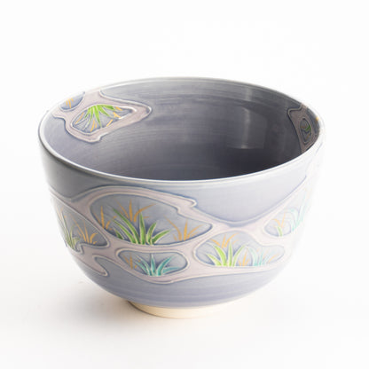 抹茶碗　淡紫交趾 "苗図"　一如 KOTOPOTTER